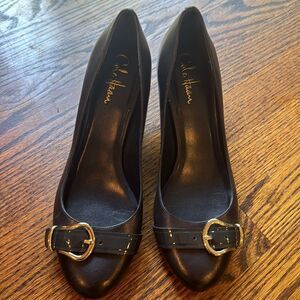 Cole Haan Black Heels with Gold Buckle